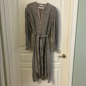 Ulla Johnson Gray and cream  Long Sleeve Bishop Dress